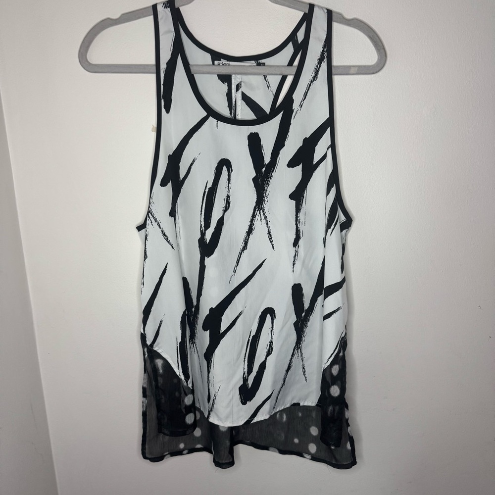 Fox Racing White Black Womens S All Over Print Fox Head Racerback Tank Top Y2K